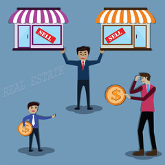 Businessman are selling his house for profit - vector