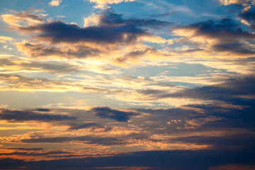 Sky, Bright Blue, Orange And Yellow Colors Sunset.