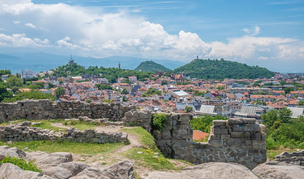 Views of the city of Plovdiv from the top of Nebet Tepe one of its seven legendary hills, where the acropolis used to be, Bulgaria