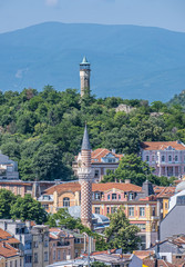 The iconic clock tower of Plovdiv, on top of the Sahat Tepe (Danov hill), Bulgaria © Luis
