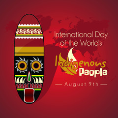 International Day of the World Indigenous Day on 9th of August Vector Design with Colorful Mask Icon, and Green World Map