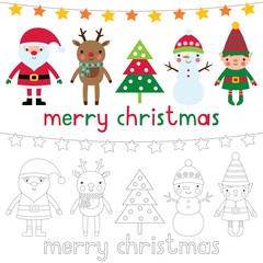Christmas characters, colored and clear line versions