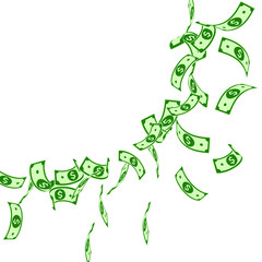Fototapeta premium American dollar notes falling. Floating USD bills 