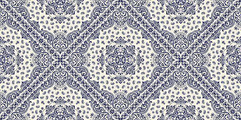 Seamless pattern based on ornament paisley Bandana Print. Vector ornament paisley Bandana Print. Silk neck scarf or kerchief square pattern design style, best motive for print on fabric or papper. - 278249575