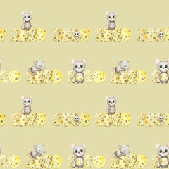 Cute watercolor rat seamless pattern. Mouse symbol 2020 new year