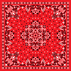 Vector ornament Bandana Print. Traditional ornamental ethnic pattern with paisley and flowers. Silk neck scarf or kerchief square pattern design style, best motive for print on fabric or papper. - 278250163