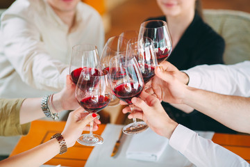Close-up Of Friends Toasting Wineglasses At Party