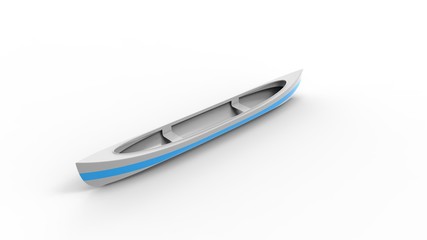 3d rendering of a canoe isolated in white studio background