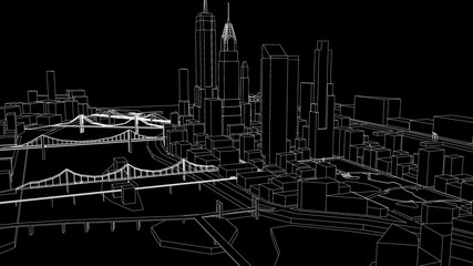 Fototapeta premium Drawing Aerial view New York city 