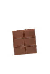 Portion of chocolate bar isolated on white background.