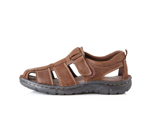 Men summer leaser sandals isolated on white background. Brown mens sandals