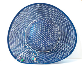 Blue sun hat isolated on white background. 