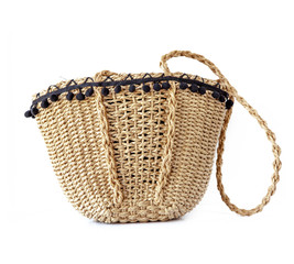 Wicker bag isolated on white background. Straw basket. Woman bag.