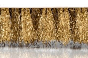 Wire Scratch Brush, Brass with Plastic Handle on white background.