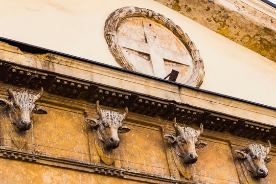 Elements of architecture of an old slaughterhouse in the city of Verona in Italy.