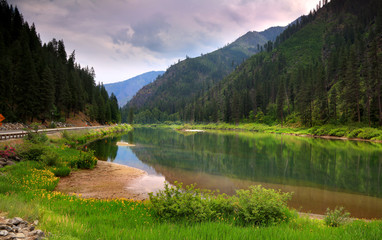 Scenic Wenatchee river landscape in North Cascades national forest