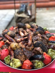 grilled meat and vegetables