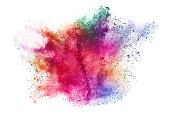 abstract powder splatted background. Colorful powder explosion on white background. Colored cloud. Colorful dust explode. Paint Holi.