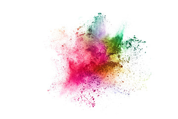 abstract powder splatted background. Colorful powder explosion on white background. Colored cloud. Colorful dust explode. Paint Holi.