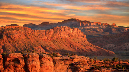 Arches National park under evening sky