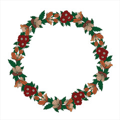 Flower wreath isolated on white background. Round frame for your design, greeting cards, wedding announcements, posters.