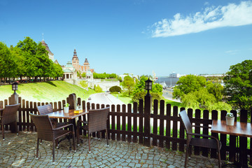 Szczecin, View on Chrobry embankment the Odra River and boulevards