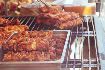 Skewers roasting on the grill