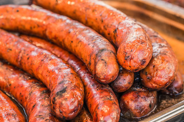 roasted sausages on the grill