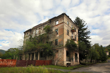 Fototapeta na wymiar Abandoned mining village, destroyed during the Georgian-Abkhaz war in 1992.