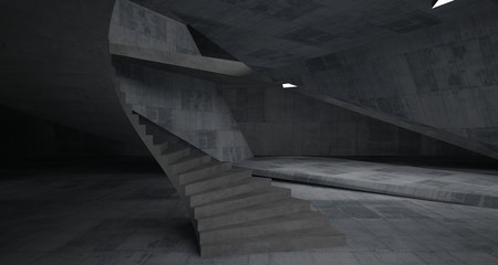 Abstract architectural concrete interior of a minimalist house with neon lighting. 3D illustration and rendering.