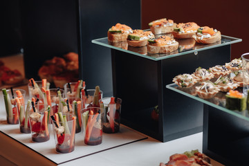 delicious festive buffet with canapés and different delicious meals