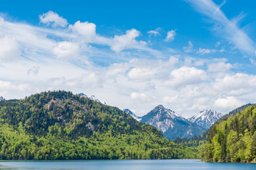 View of the mountains and the lake in Schwangau
