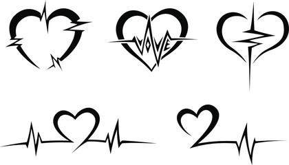 Heart Pulse Tribal Tattoo Set