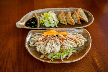 fried enokitake mushroom with sauce