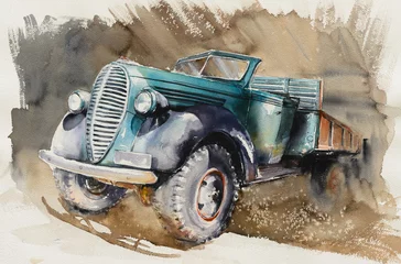  An old farm green truck  watercolor painted. © dannywilde