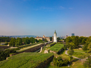 Fototapeta na wymiar Aerial view to Kalemegdan fortress at Belgrade. Summer photo from drone. Serbia