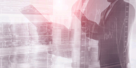 Professional traders. Business Technology Financial concept double exposure.