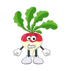 turnip worried, scared cartoon character illustration  isolated on white background
