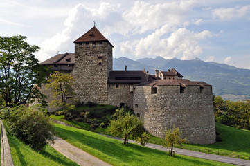 Fototapeta na wymiar Old stone castle in the mountains in Vaduz, Liechtenstein