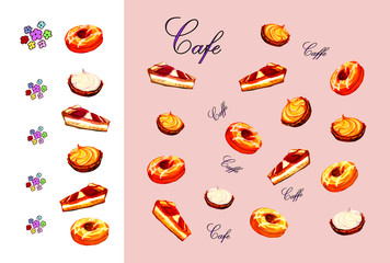 watercolor isolated images of cakes on a colored background
