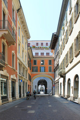 Fototapeta na wymiar Clear Sunny summer day in the historic center of Brescia Italy