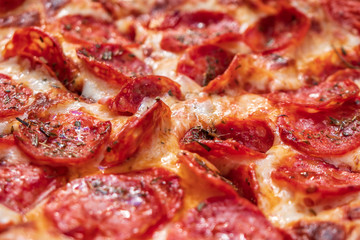 Delicious Italian pepperoni pizza on the plate.