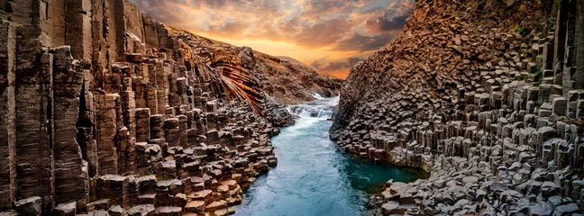 Peel and stick wall murals Deep brown Breathtaking view of Studlagil basalt canyon, Iceland, Europe.