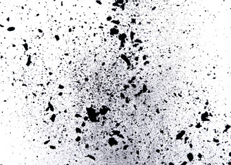 Black particle explosion on white background. Freeze motion.