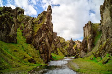 Famous Fjadrargljufur canyon in Iceland. Top tourism destination. South East of Iceland, Europe - obrazy, fototapety, plakaty