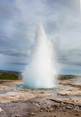 Famous Geyser Strokkur eruption in the Geysir area, Iceland, Europe