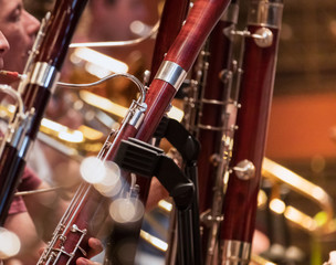 wind section during a classical concert music, close-up.