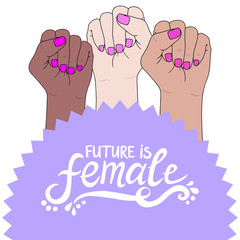 Feminism symbol. Fighting fist of a woman. Lovely vector illustration. Fight for the rights and equality.