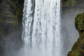 Close-uo of Skogafoss waterfall in Iceland, Europe.