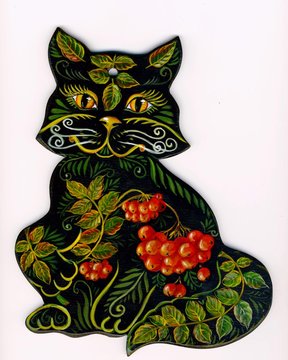 cat in Zhostovo painting in Rowan